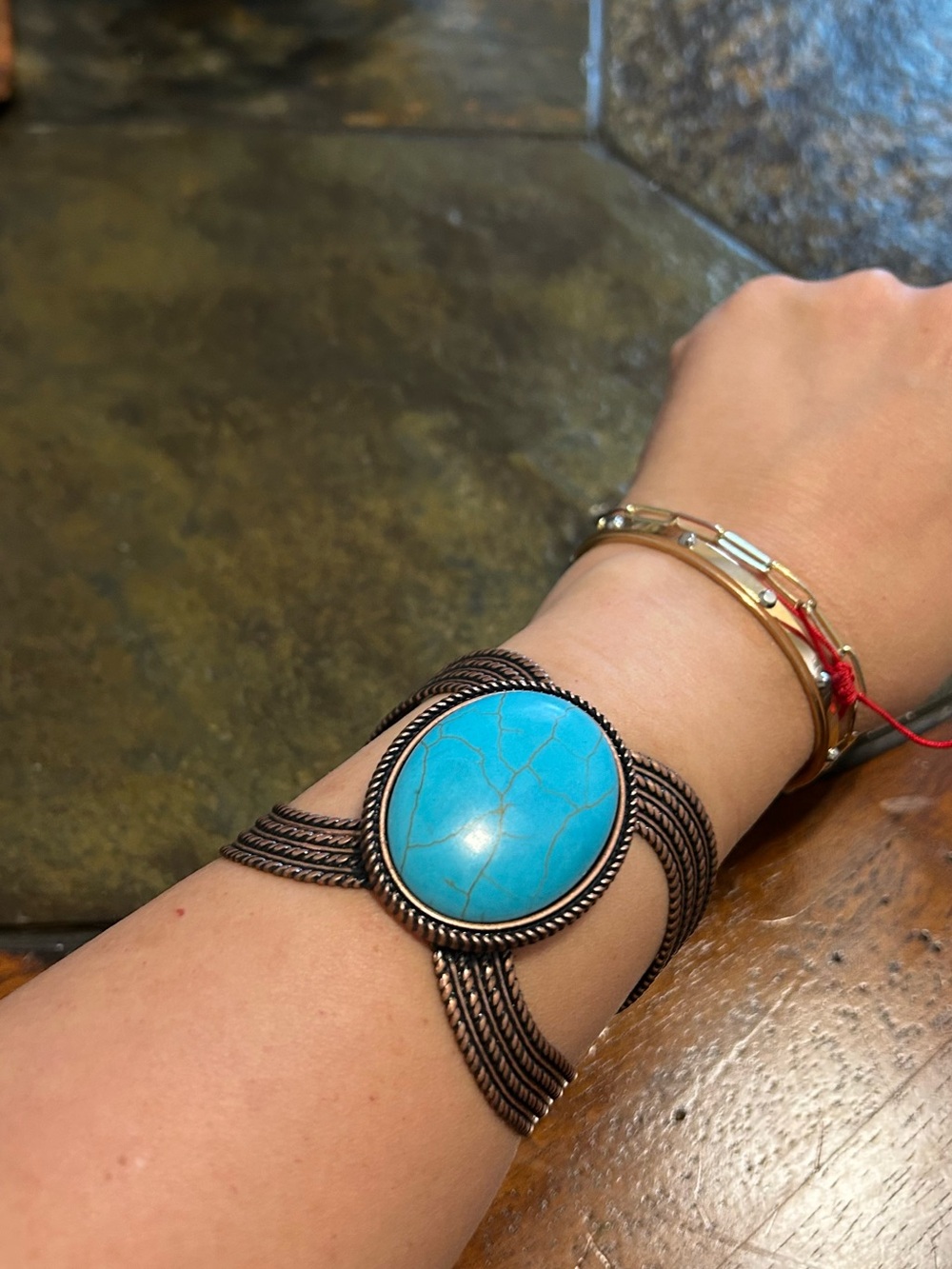 Turquoise Stone Copper Cuff Bracelet - Turquoise Blue